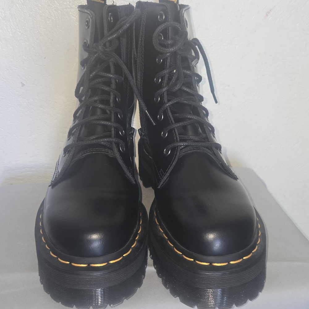 Dr. Martens Black Lace Up Boots with Yellow Stitching